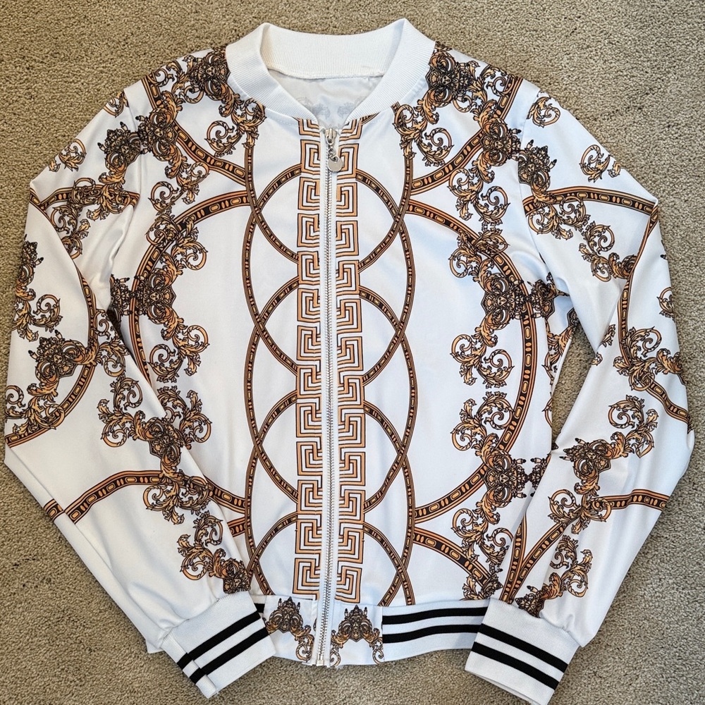Chic White and Brown Women's Bomber Jacket